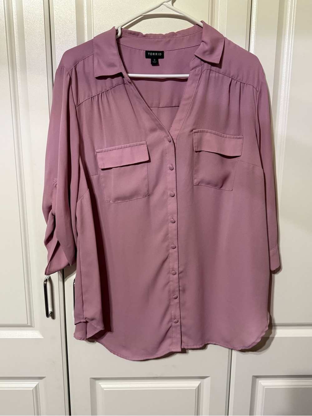 TORRID Dusty Rose/Mauve button-front utility blouse